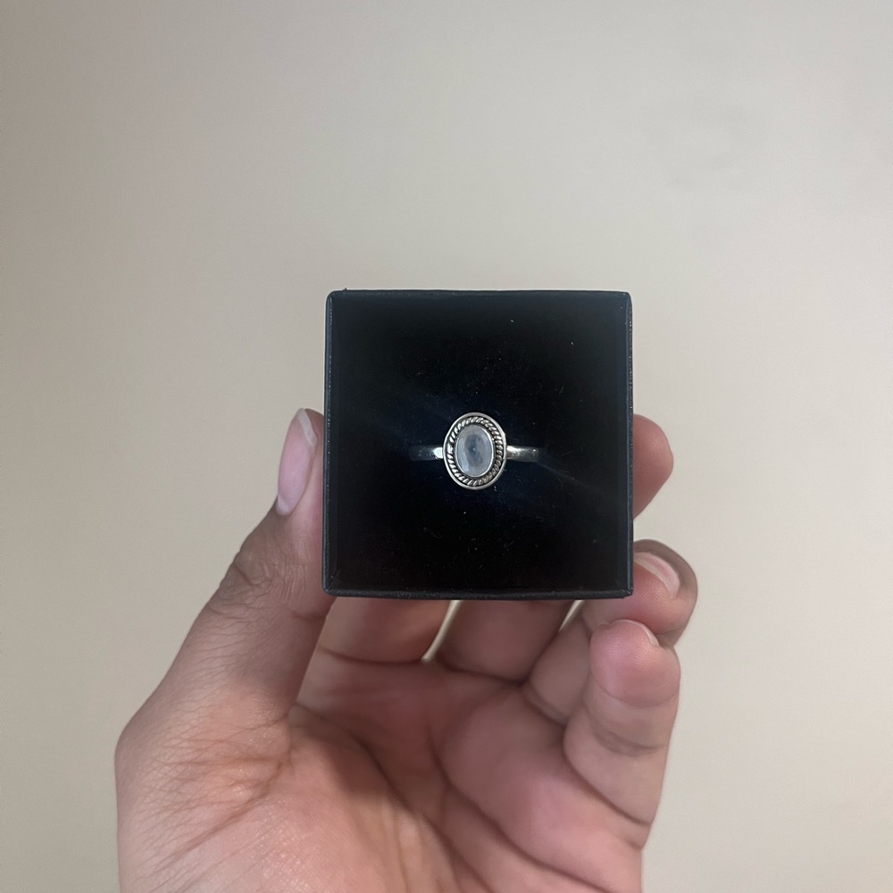 S925 Sterling Silver Dainty Oval Moonstone Ring